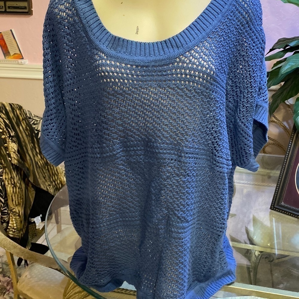 F Blair open knit cap sleeve plus size sweater 2x
